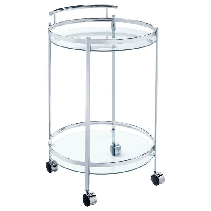 Chrissy - Round Glass Shelf Metal Bar Cart - Premium Bar Carts from CoasterEveryday - Just $179! Shop now at Furniture Wholesale Plus  We are the best furniture store in Nashville, Hendersonville, Goodlettsville, Madison, Antioch, Mount Juliet, Lebanon, Gallatin, Springfield, Murfreesboro, Franklin, Brentwood