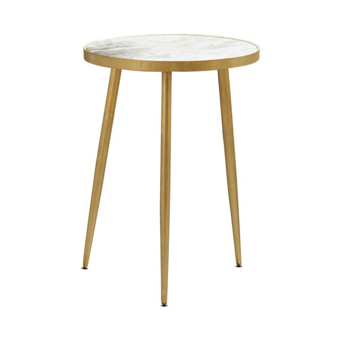 Acheson - Round Marble Top Side Table - White And Gold - Premium Side Tables from CoasterEveryday - Just $139! Shop now at Furniture Wholesale Plus  We are the best furniture store in Nashville, Hendersonville, Goodlettsville, Madison, Antioch, Mount Juliet, Lebanon, Gallatin, Springfield, Murfreesboro, Franklin, Brentwood