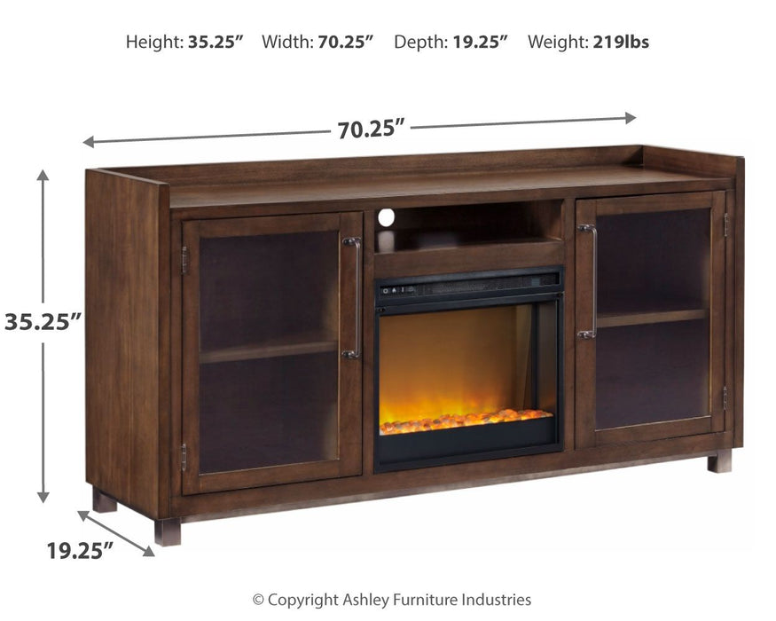 Starmore - 70" TV Stand With Glass/Stone Fireplace Insert - Brown – Fireplace TV Stands by Signature Design by Ashley® at Furniture Wholesale Plus , Nashville furniture store
