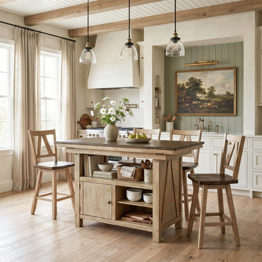 Lindsey Farm - 5 Piece Gathering Table Set - Natural & Brown – 5 Piece Dining Room Sets by Liberty Furniture at Furniture Wholesale Plus , Nashville furniture store