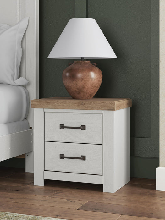 Savonport - Two Drawer Night Stand - White / Brown – Nightstands w/ Charging Stations by Benchcraft® at Furniture Wholesale Plus , Nashville furniture store