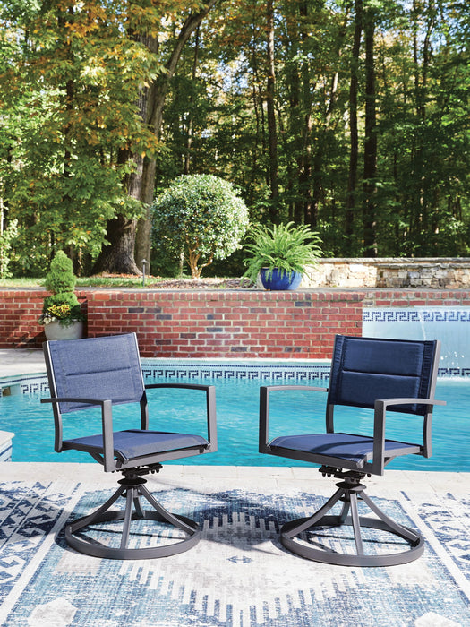 Rocky Creek - Sling Swivel Chair (Set of 2) - Blue / Gray – Chair Sets by Signature Design by Ashley® at Furniture Wholesale Plus , Nashville furniture store