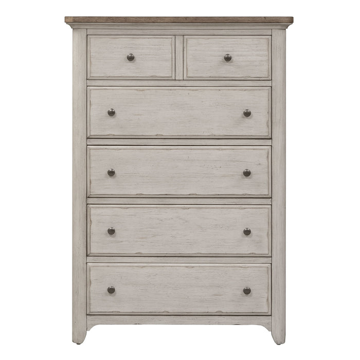 Farmhouse Reimagined - 5 Drawer Chest - Antique White / Chestnut Tops – Accent Chests by Liberty Furniture at Furniture Wholesale Plus , Nashville furniture store