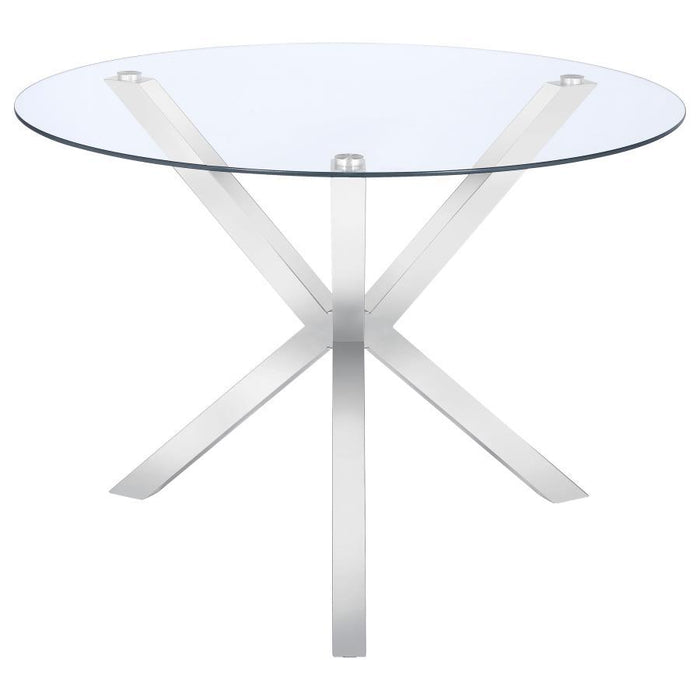 Vance - Round Glass Top Asterisk Dining Table - Chrome – Dining Tables by CoasterEveryday at Furniture Wholesale Plus , Nashville furniture store