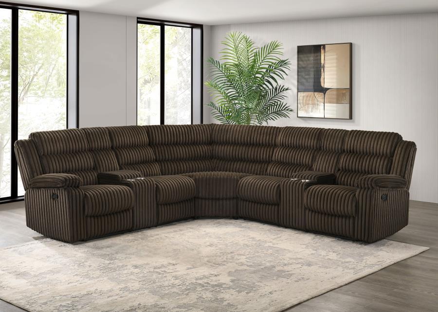Atkinson - Upholstered Reclining Sectional Sofa – Reclining Sectionals by Coaster Fine Furniture at Furniture Wholesale Plus , Nashville furniture store