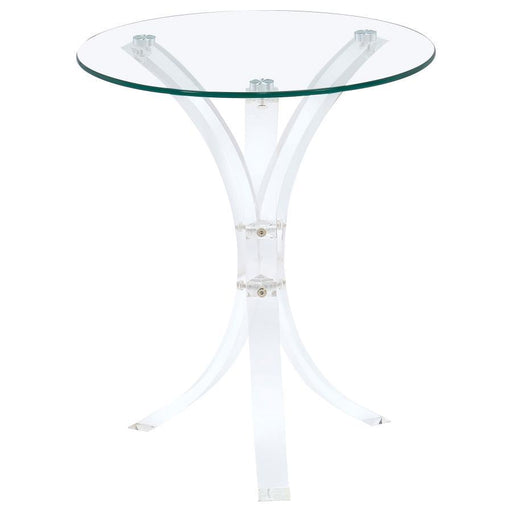 Laning - Round Glass Top Acrylic Side Table - Clear – Side Tables by CoasterEveryday at Furniture Wholesale Plus , Nashville furniture store