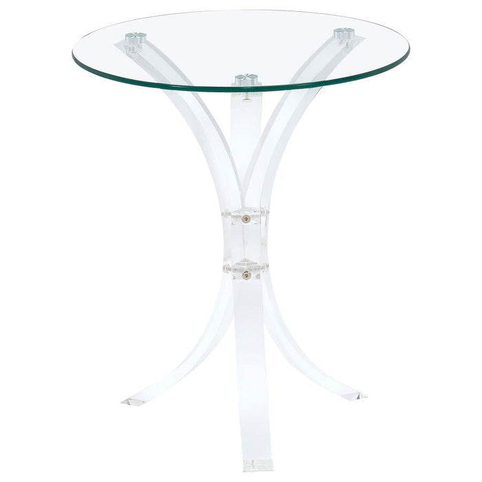 Laning - Round Glass Top Acrylic Side Table - Clear – Side Tables by CoasterEveryday at Furniture Wholesale Plus , Nashville furniture store