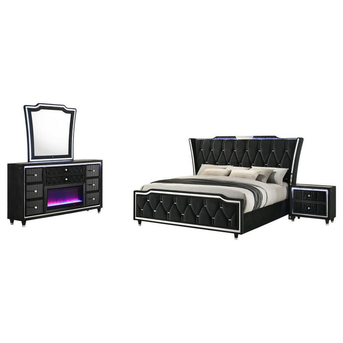 Lorient - Bedroom Set With LED Flame Box Dresser – 4 Piece Bedroom Sets by Coaster Fine Furniture at Furniture Wholesale Plus , Nashville furniture store