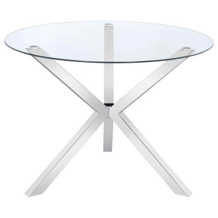 Vance - Round Glass Top Asterisk Dining Table - Chrome – Dining Tables by CoasterEveryday at Furniture Wholesale Plus , Nashville furniture store