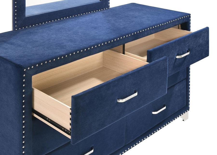 Melody - 6-Drawer Upholstered Dresser With Mirror – Dresser & Mirror by CoasterEveryday at Furniture Wholesale Plus , Nashville furniture store