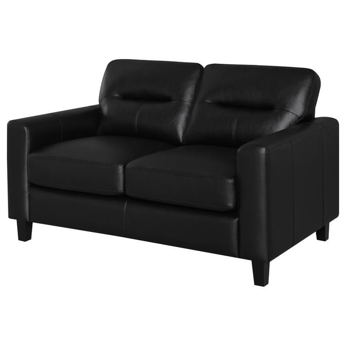 Scotland - Faux Leather Upholstered Track Arm Loveseat – Stationary Loveseats by Coaster Fine Furniture at Furniture Wholesale Plus , Nashville furniture store
