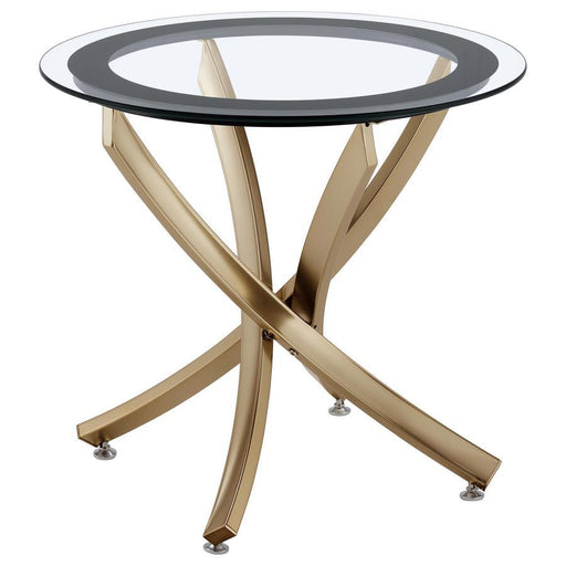 Brooke - Round Glass Top Side End Table Metal Base – End Tables by CoasterEssence at Furniture Wholesale Plus , Nashville furniture store