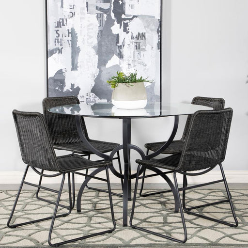 Aviano - 5 Piece Round Glass Top Dining Table Set With Rattan Chairs - Gunmetal – 5 Piece Dining Room Sets by Coaster Fine Furniture at Furniture Wholesale Plus , Nashville furniture store