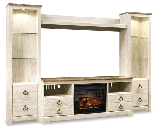 Willowton - Entertainment Center - TV Stand With Faux Firebrick Fireplace Insert - Whitewash – Entertainment Centers by Signature Design by Ashley® at Furniture Wholesale Plus , Nashville furniture store