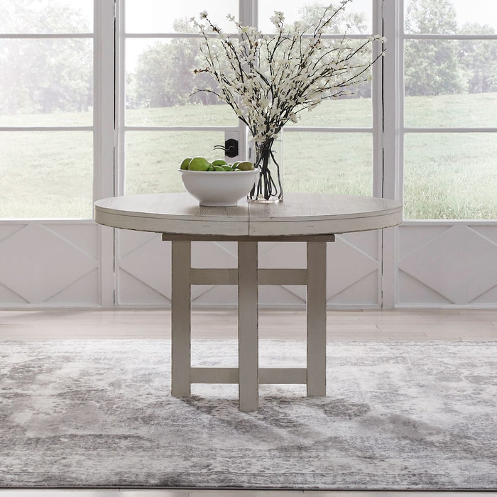 Backroads - Pedestal Table - Weathered White & Parchment – Dining Tables by Liberty Furniture at Furniture Wholesale Plus , Nashville furniture store