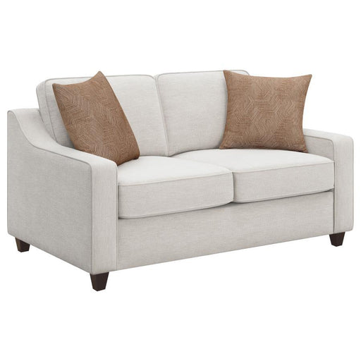 Christine - Upholstered Sloped Arm Loveseat - Beige - Premium Stationary Loveseats from CoasterElevations - Just $989! Shop now at Furniture Wholesale Plus  We are the best furniture store in Nashville, Hendersonville, Goodlettsville, Madison, Antioch, Mount Juliet, Lebanon, Gallatin, Springfield, Murfreesboro, Franklin, Brentwood