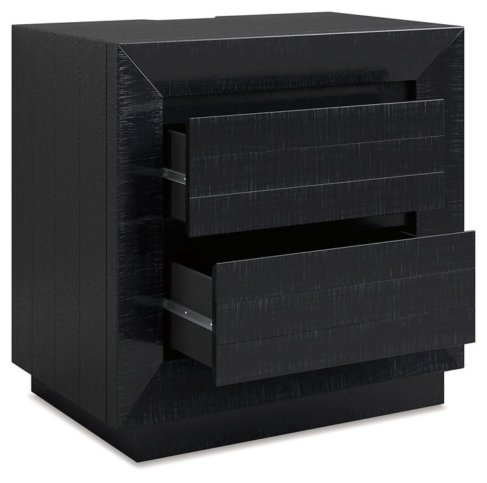 Londer - Two Drawer Night Stand - Black – Accent Nightstands by Millennium® by Ashley at Furniture Wholesale Plus , Nashville furniture store