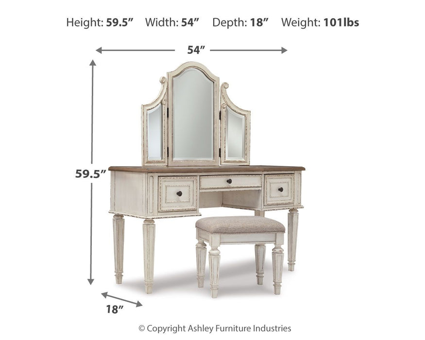 Realyn - Vanity/Mirror/Stool (Set of 3) - White / Brown / Beige – Vanity Sets by Signature Design by Ashley® at Furniture Wholesale Plus , Nashville furniture store