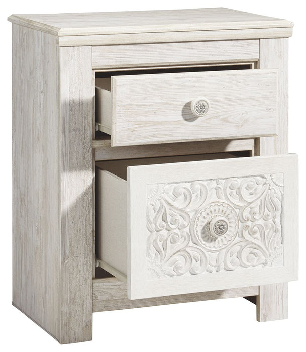 Paxberry - Two Drawer Night Stand - Whitewash – Nightstands by Signature Design by Ashley® at Furniture Wholesale Plus , Nashville furniture store