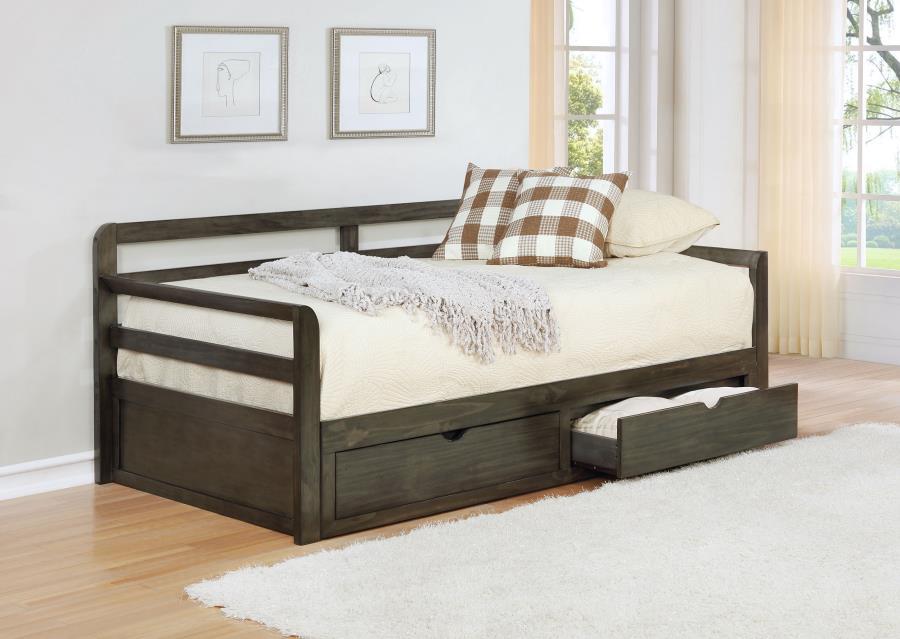 Sorrento - 2-Drawer Twin Long Daybed With Extension Trundle - Gray – Daybeds by CoasterEssence at Furniture Wholesale Plus , Nashville furniture store