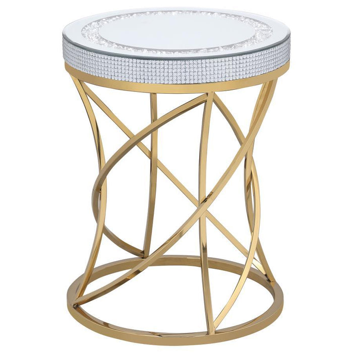 Elise - Round Mirror Top Stainless Steel End Table - Gold – End Tables by CoasterEveryday at Furniture Wholesale Plus , Nashville furniture store