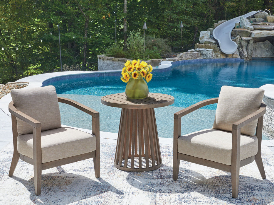 Joy Lagoon - Outdoor Chairs With Cushions/Table (Set of 3) - Beige – 3 Piece Outdoor Sets by Signature Design by Ashley® at Furniture Wholesale Plus , Nashville furniture store