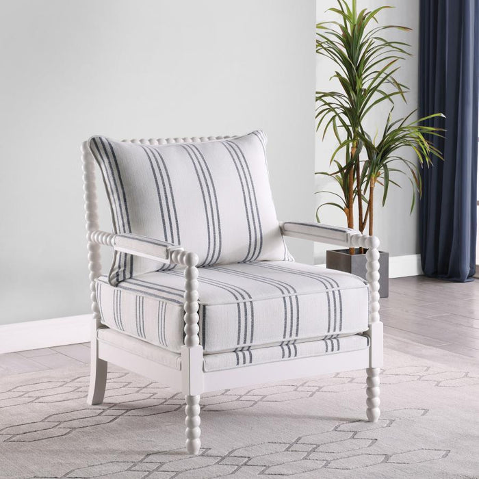 Blanchett - Upholstered Bobbin Accent Chair - White And Navy - Premium Accent Chairs from CoasterElevations - Just $539! Shop now at Furniture Wholesale Plus  We are the best furniture store in Nashville, Hendersonville, Goodlettsville, Madison, Antioch, Mount Juliet, Lebanon, Gallatin, Springfield, Murfreesboro, Franklin, Brentwood