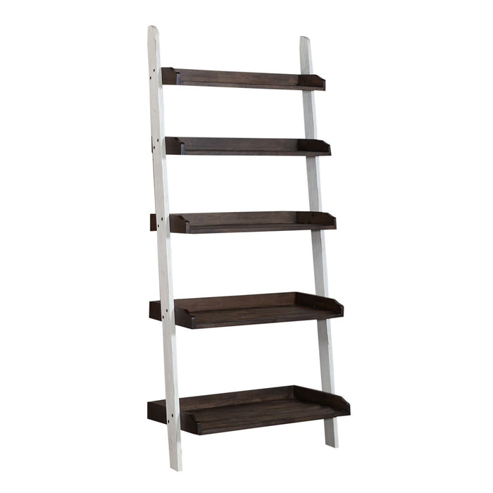 Farmhouse - Leaning Bookcase - Two Tone White / Wood Tone – Standard Bookcases by Liberty Furniture at Furniture Wholesale Plus , Nashville furniture store