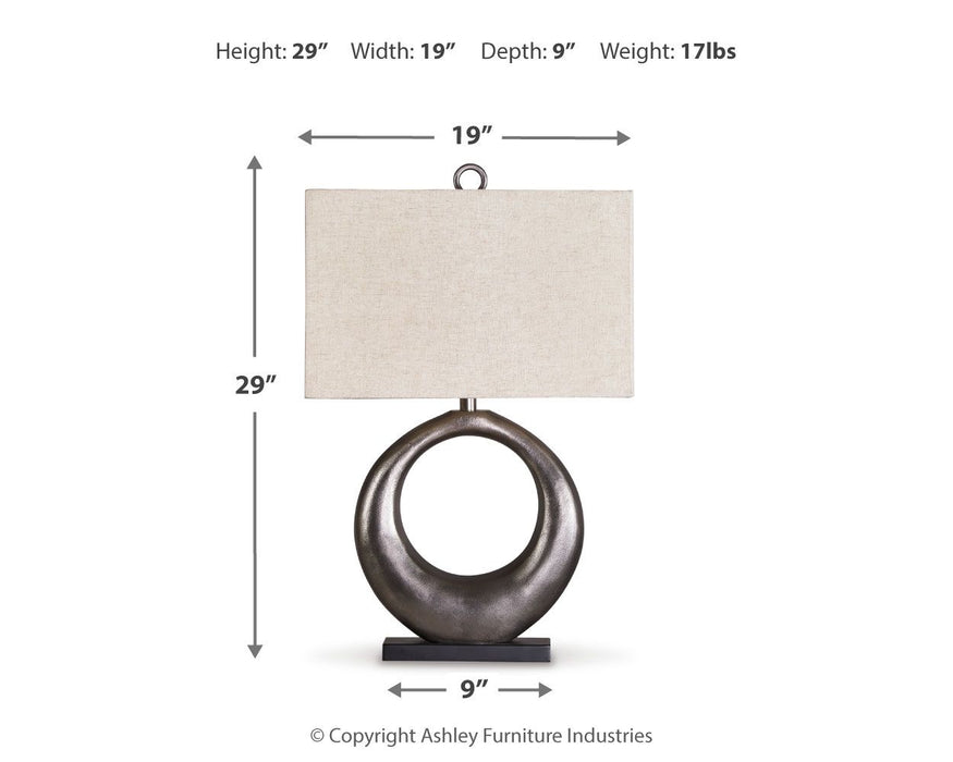 Saria - Metal Table Lamp  - Antique Silver Finish – Table Lamps by Signature Design by Ashley® at Furniture Wholesale Plus , Nashville furniture store