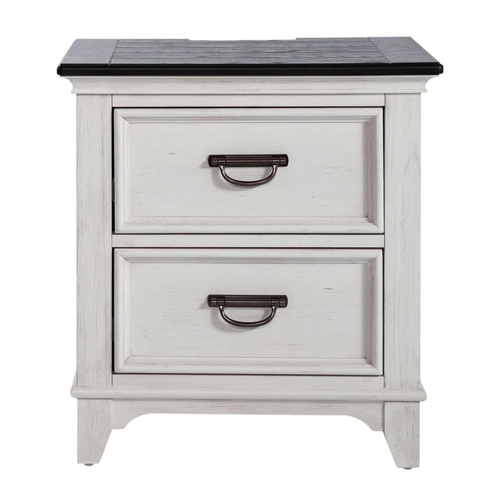 Allyson Park - 2 Drawer Nightstand With Charging Station - Wirebrushed White / Charcoal – Nightstands w/ Charging Stations by Liberty Furniture at Furniture Wholesale Plus , Nashville furniture store