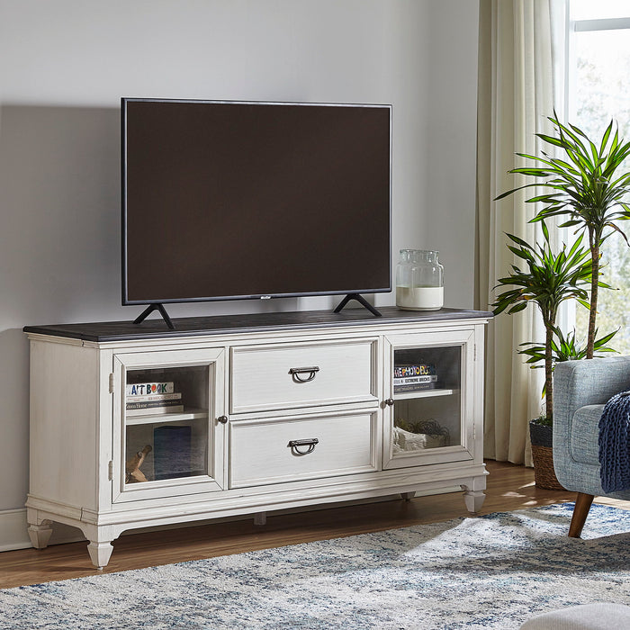 Allyson Park - Entertainment TV Stand - Wirebrushed White / Charcoal – TV Stands by Liberty Furniture at Furniture Wholesale Plus , Nashville furniture store