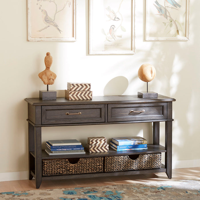 Mill Creek - 2 Drawer Sofa Table - Peppercorn – Sofa Tables by Liberty Furniture at Furniture Wholesale Plus , Nashville furniture store