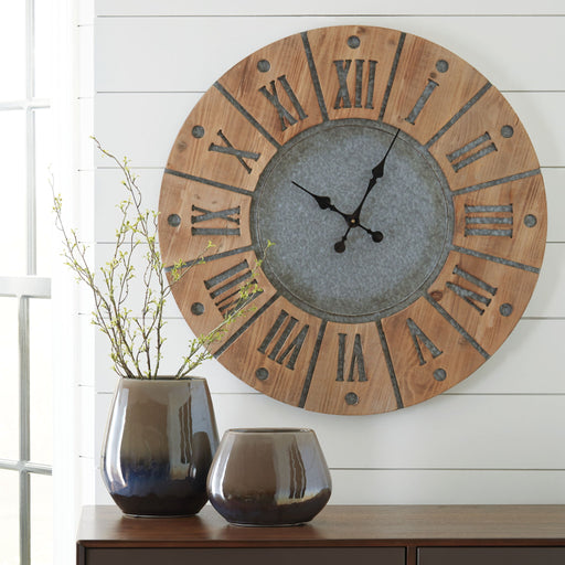 Payson - Wall Clock - Antique Gray / Natural – Wall Clocks by Signature Design by Ashley® at Furniture Wholesale Plus , Nashville furniture store