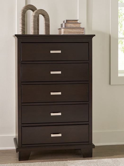 Covetown - Five Drawer Chest - Dark Brown – Accent Chests by Signature Design by Ashley® at Furniture Wholesale Plus , Nashville furniture store