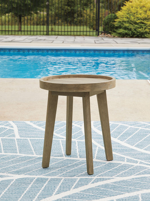 Marina Sun - Round End Table - Beige – End Tables by Signature Design by Ashley® at Furniture Wholesale Plus , Nashville furniture store