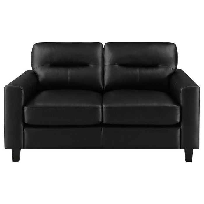 Scotland - Faux Leather Upholstered Track Arm Loveseat – Stationary Loveseats by Coaster Fine Furniture at Furniture Wholesale Plus , Nashville furniture store
