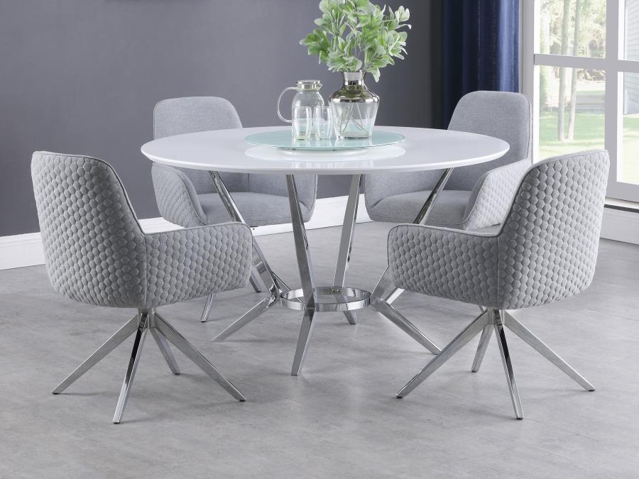 Abby - 5 Piece Round Dining Table Set - White High Gloss - Premium 5 Piece Dining Room Sets from CoasterElevations - Just $1579! Shop now at Furniture Wholesale Plus  We are the best furniture store in Nashville, Hendersonville, Goodlettsville, Madison, Antioch, Mount Juliet, Lebanon, Gallatin, Springfield, Murfreesboro, Franklin, Brentwood