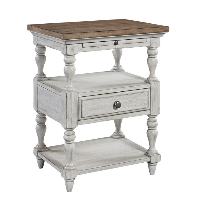 Farmhouse Reimagined - 1 Drawer Nightstand - Antique White / Chestnut Tops – Accent Nightstands by Liberty Furniture at Furniture Wholesale Plus , Nashville furniture store