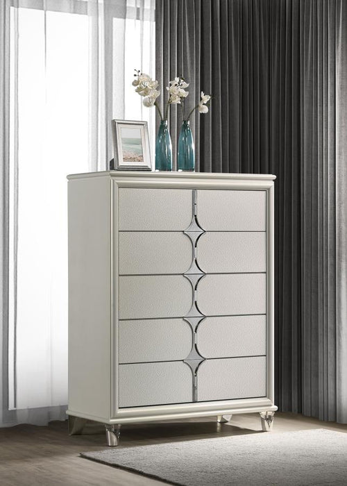 Olivia - 5-Drawer Bedroom Chest Of Drawers - Pearl White – Accent Chests by Coaster Fine Furniture at Furniture Wholesale Plus , Nashville furniture store
