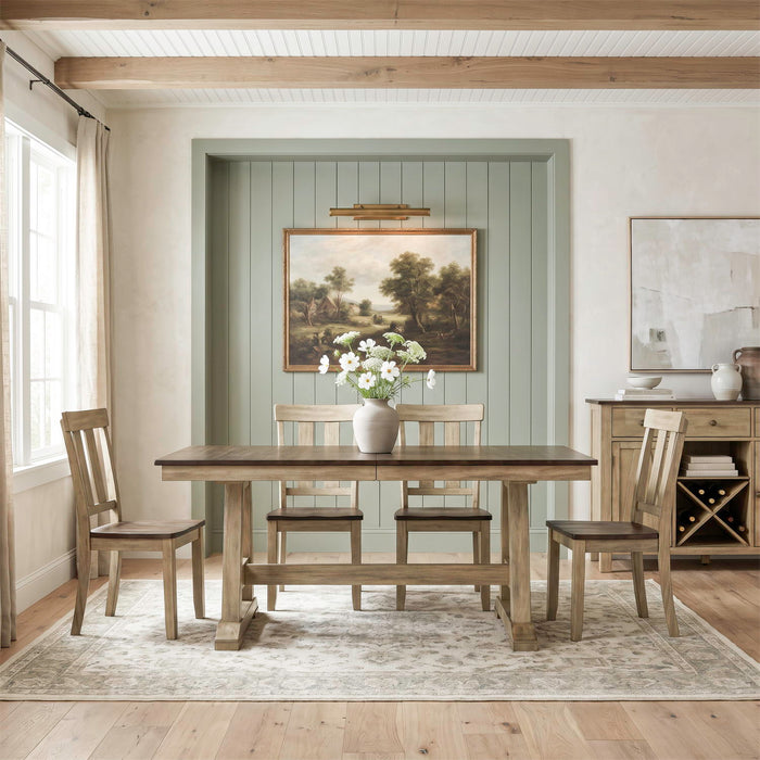 Lindsey Farm - 5 Piece Trestle Table Set - Natural & Brown – 5 Piece Dining Room Sets by Liberty Furniture at Furniture Wholesale Plus , Nashville furniture store