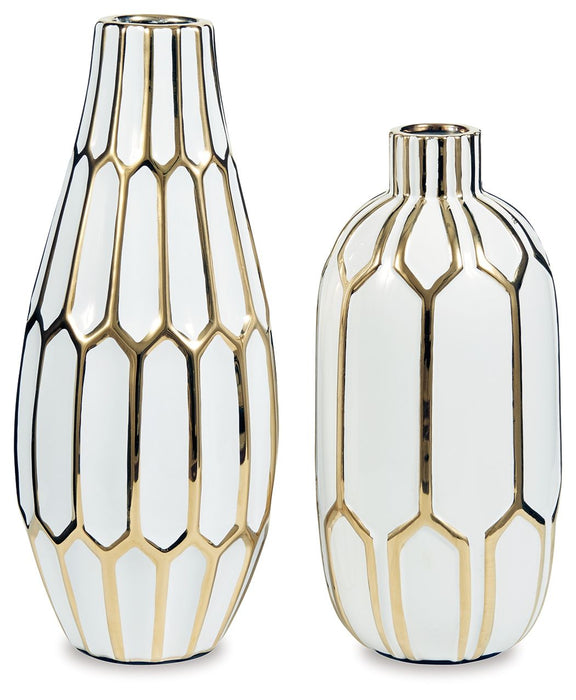 Mohsen - Vase Set (Set of 2) - Gold Finish / White – Vases & Jars by Signature Design by Ashley® at Furniture Wholesale Plus , Nashville furniture store