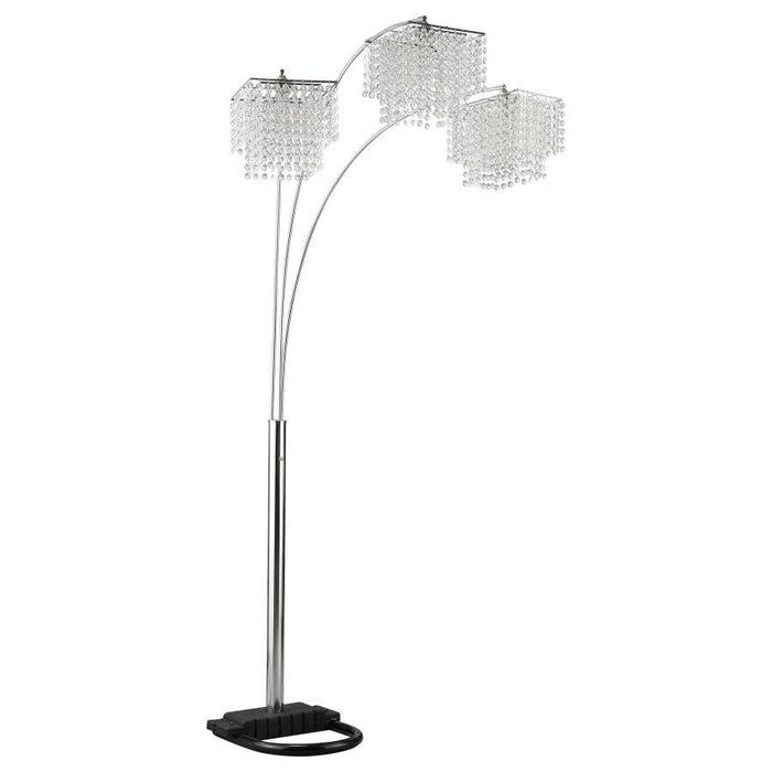 Miriam - Hanging Crystal Arc Floor Lamp - Chrome – Floor Lamps by CoasterEssence at Furniture Wholesale Plus , Nashville furniture store