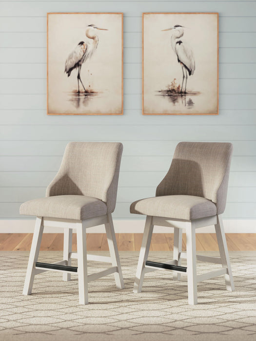 Robbinsdale - Upholstered Swivel Curved Back Barstool (Set of 2) - Antique White – Stool Sets by Signature Design by Ashley® at Furniture Wholesale Plus , Nashville furniture store
