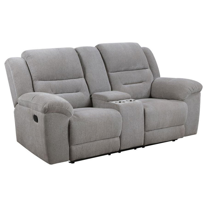 Gilson - Chenille Upholstered Reclining Loveseat - Gray – Reclining Loveseats by Coaster Fine Furniture at Furniture Wholesale Plus , Nashville furniture store