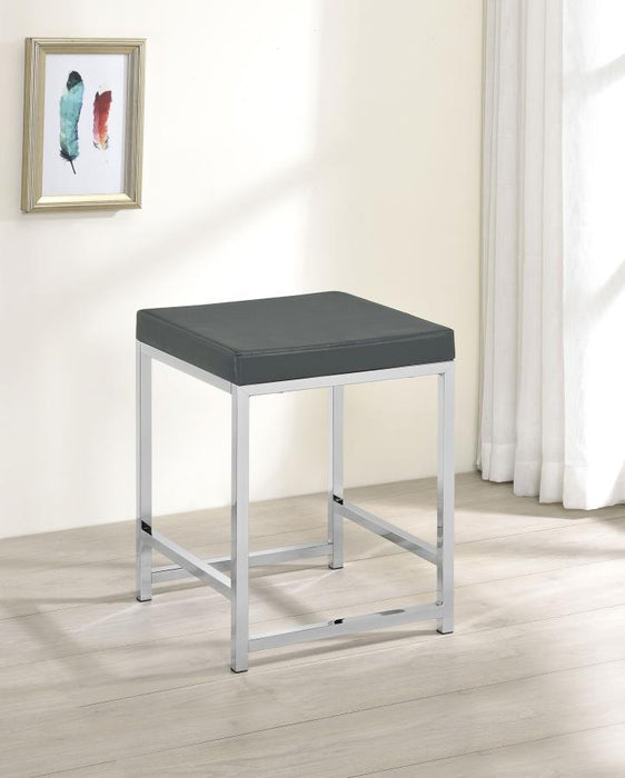 Afshan - Upholstered Square Padded Vanity Stool - Chrome - Premium Vanity Stools from CoasterEssence - Just $89! Shop now at Furniture Wholesale Plus  We are the best furniture store in Nashville, Hendersonville, Goodlettsville, Madison, Antioch, Mount Juliet, Lebanon, Gallatin, Springfield, Murfreesboro, Franklin, Brentwood