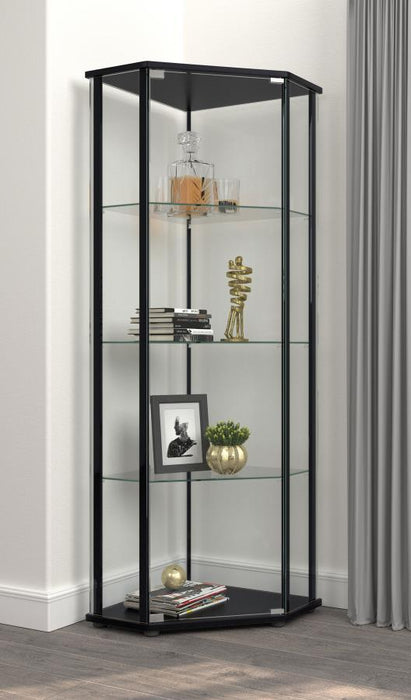 Zenobia - 4-Shelf Curio Cabinet Display Case - Black – Curio Cabinets by CoasterEssence at Furniture Wholesale Plus , Nashville furniture store