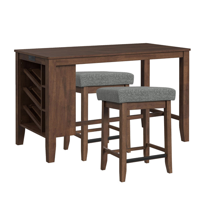 Santa Barbara - Kitchen Island & 2 Counter Stools With Fabric - Walnut / Dark Gray – 3 Piece Dining Room Sets by Elements International at Furniture Wholesale Plus , Nashville furniture store