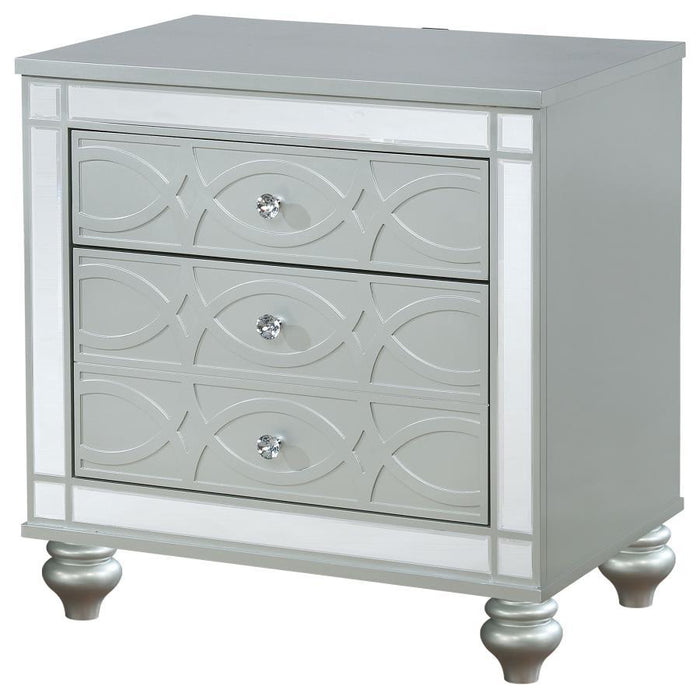 Gunnison - 2-Drawer Nightstand - Silver Metallic – Accent Nightstands by CoasterEssence at Furniture Wholesale Plus , Nashville furniture store