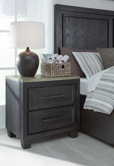 Foyland - Two Drawer Night Stand - Black / Brown – Nightstands w/ Charging Stations by Signature Design by Ashley® at Furniture Wholesale Plus , Nashville furniture store
