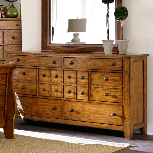 Grandpas Cabin - 7 Drawer Dresser - Aged Oak – Dressers by Liberty Furniture at Furniture Wholesale Plus , Nashville furniture store